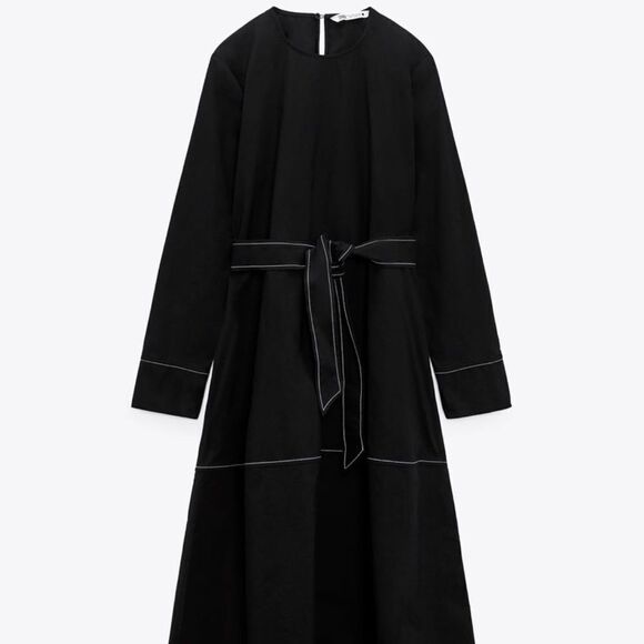 Zara black belted dress with contrast top stitching NWT - Picture 5 of 6
